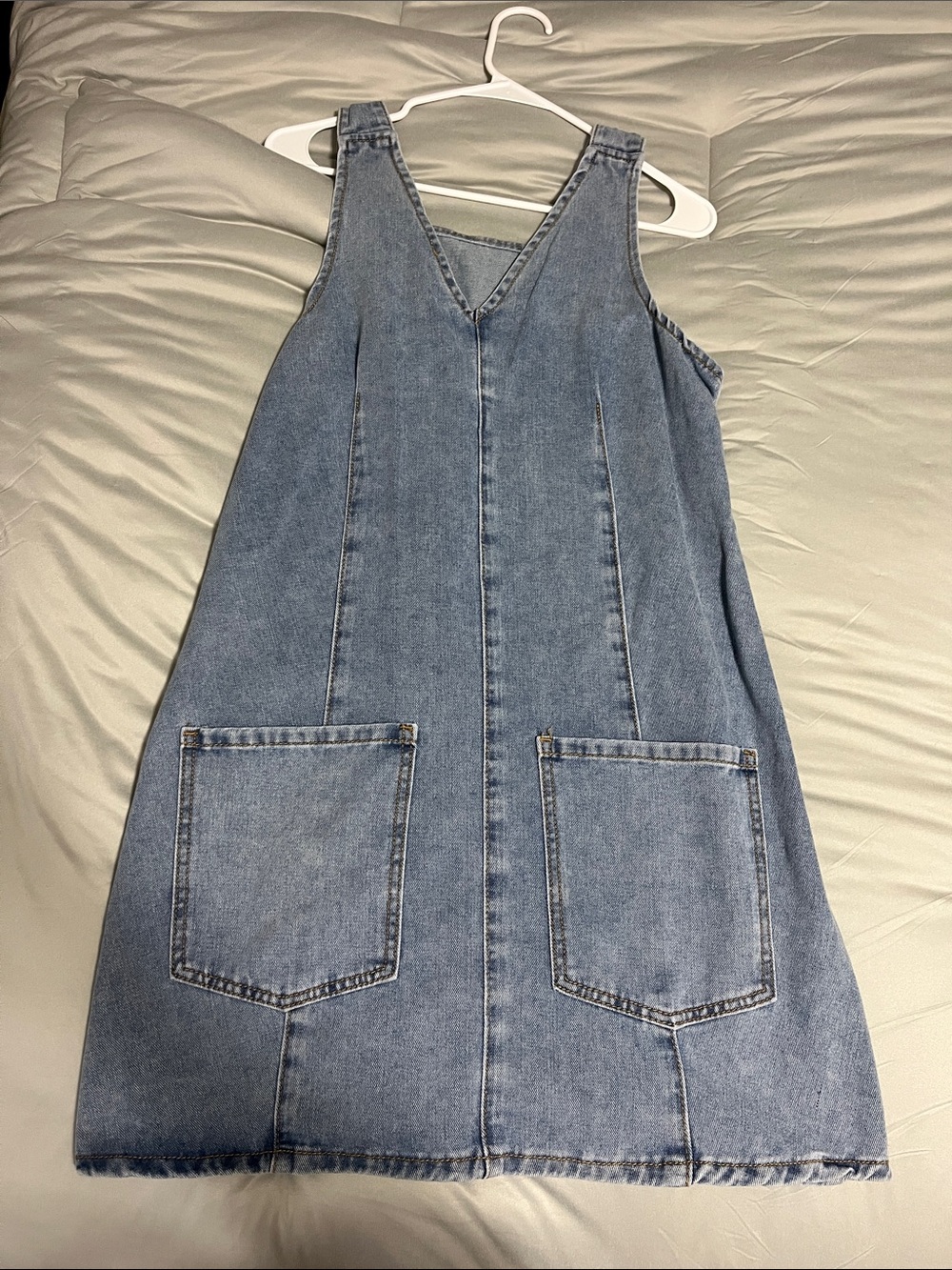 SHEIN Light Blue Denim A-Line Mini Dress with Pockets